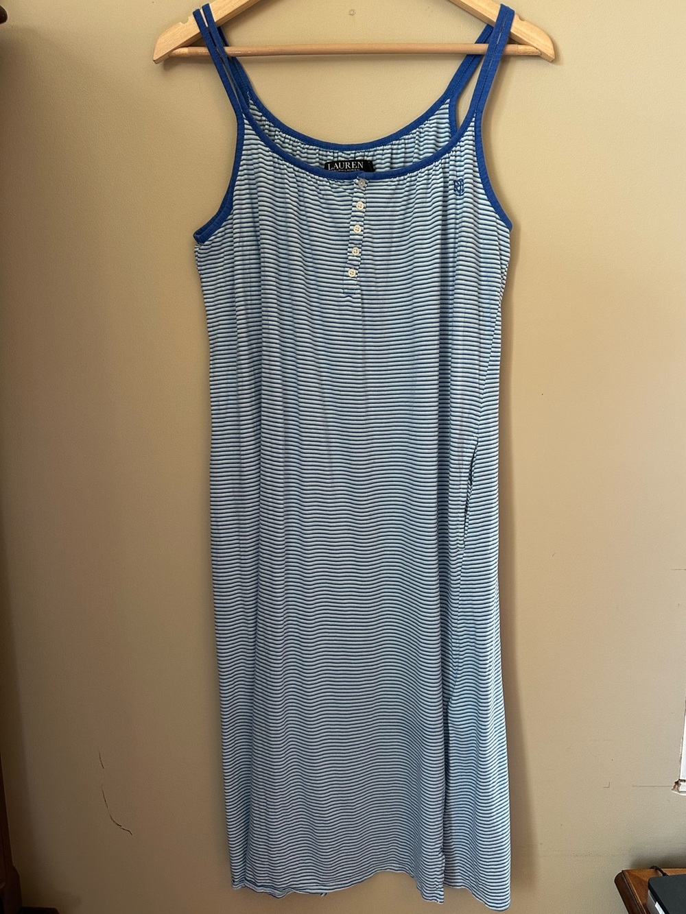 Lauren Ralph Lauren Blue Striped Sleeveless Nightgown Sz M
